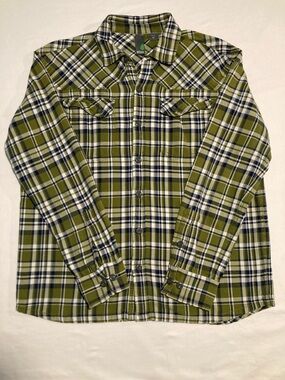 Stio Olive and White Plaid Button-Down Shirt (R46)